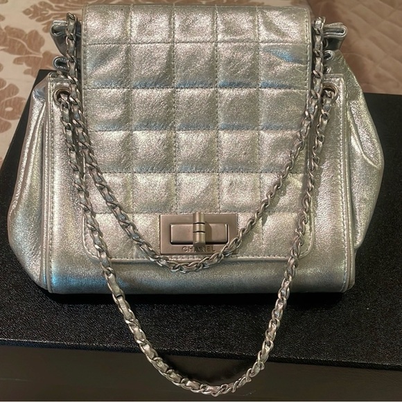 CHANEL Handbags - Chanel Silver Metallic Square Quilt Reissue Accordion Flap Bag